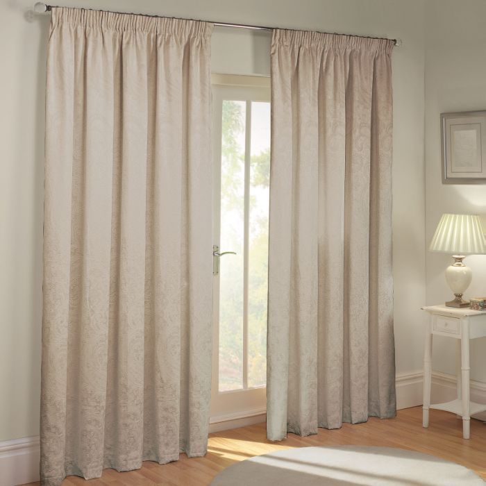 Julian Charles Paisley Natural Luxury Jacquard Lined Pencil Pleat Curtains (Pair) W 168cm (66") x L 137cm (54")